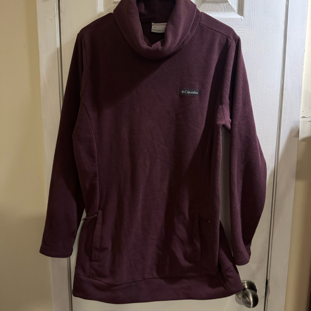 Columbia Women’s Burgundy Fleece Cowl Neck Pullover Tunic Sweatshirt Size L